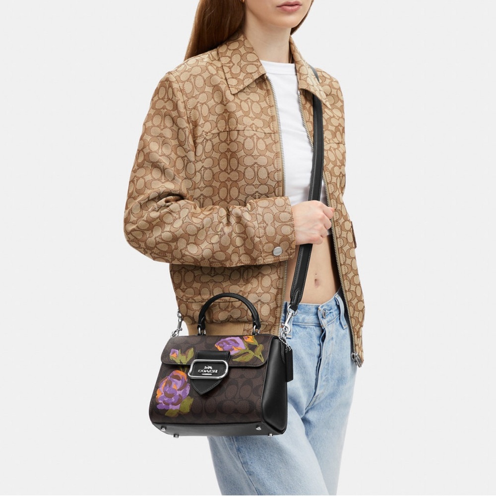 💜Coach Outlet Morgan Top Handle Satchel In Signature Canvas With Rose Print